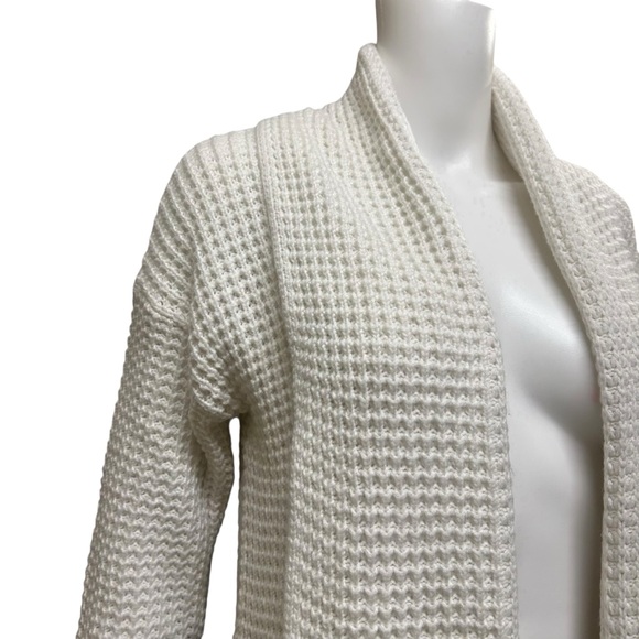 A New Day Off White Stretchy Waffle Knit Open Front Cardigan  Size S - Picture 3 of 10